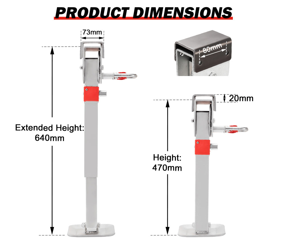 SAN HIMA 2x 470mm Drop Down Corner Legs Steadies & Handle Steel Foot Caravan Trailer