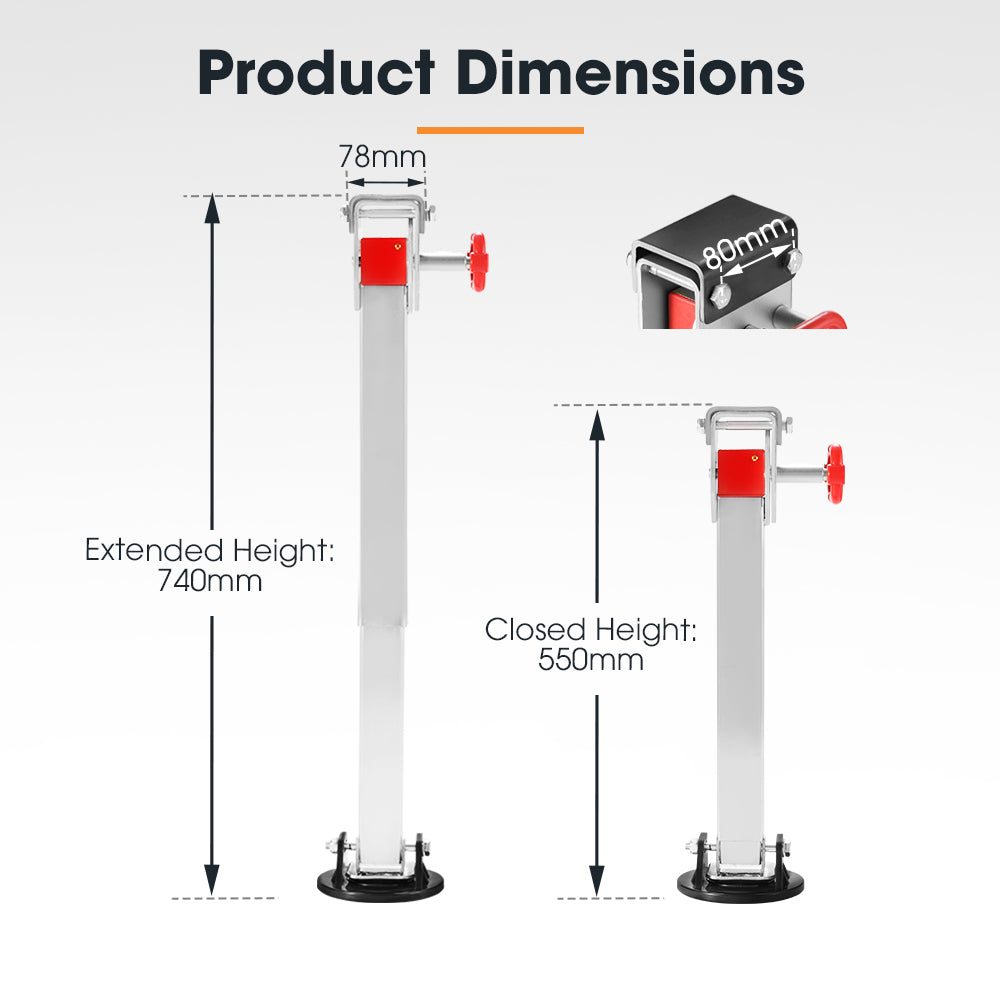 SAN HIMA 2x 740mm Drop Down Corner Steadies Stabilizer Legs Caravan Camper Trailer New
