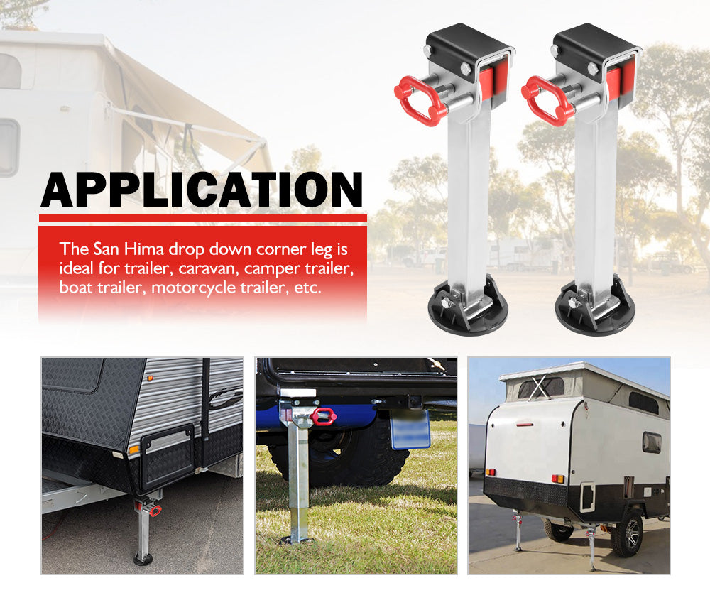 SAN HIMA 2x 740mm Drop Down Corner Steadies Stabilizer Legs Caravan Camper Trailer New