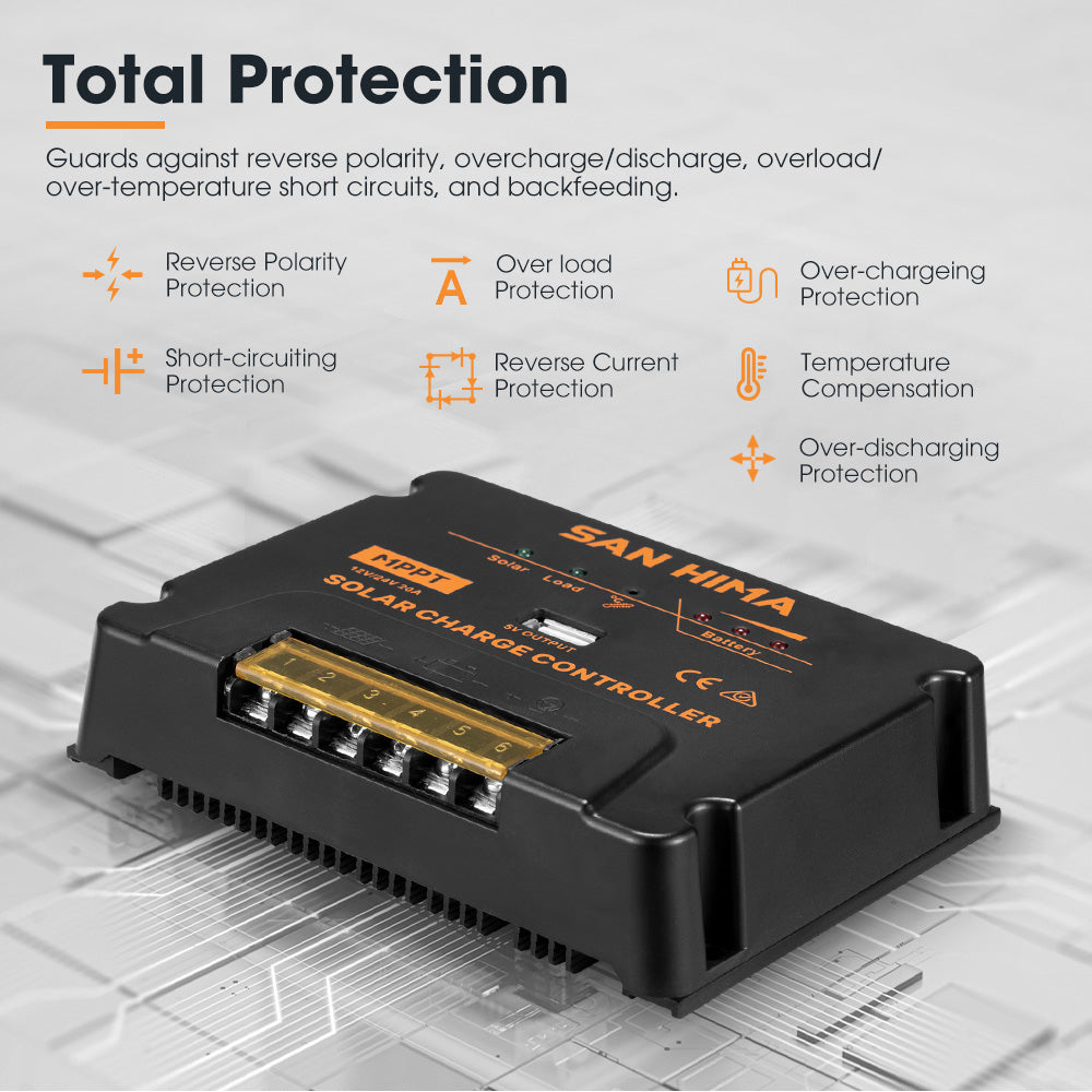 San Hima 20A MPPT Solar Charge Controller With Cable 12V/24V Regulator USB