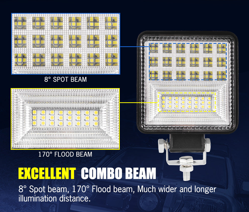 LIGHTFOX Pair 4" inch LED Work Lights Spot Flood Square Fog Lamp Reverse Offroad Truck
