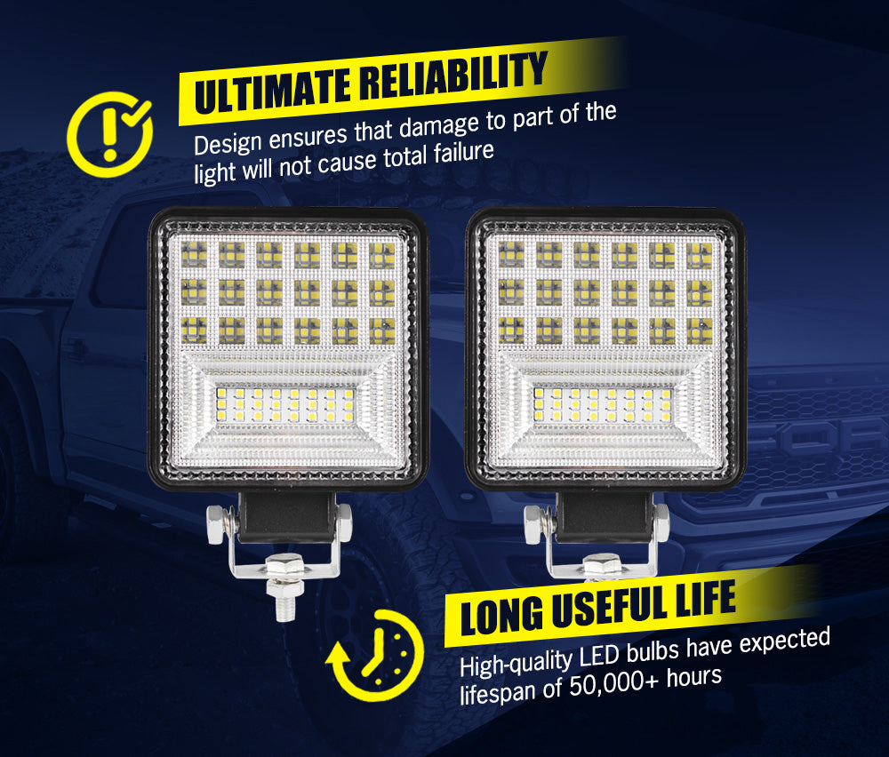 LIGHTFOX Pair 4" inch LED Work Lights Spot Flood Square Fog Lamp Reverse Offroad Truck