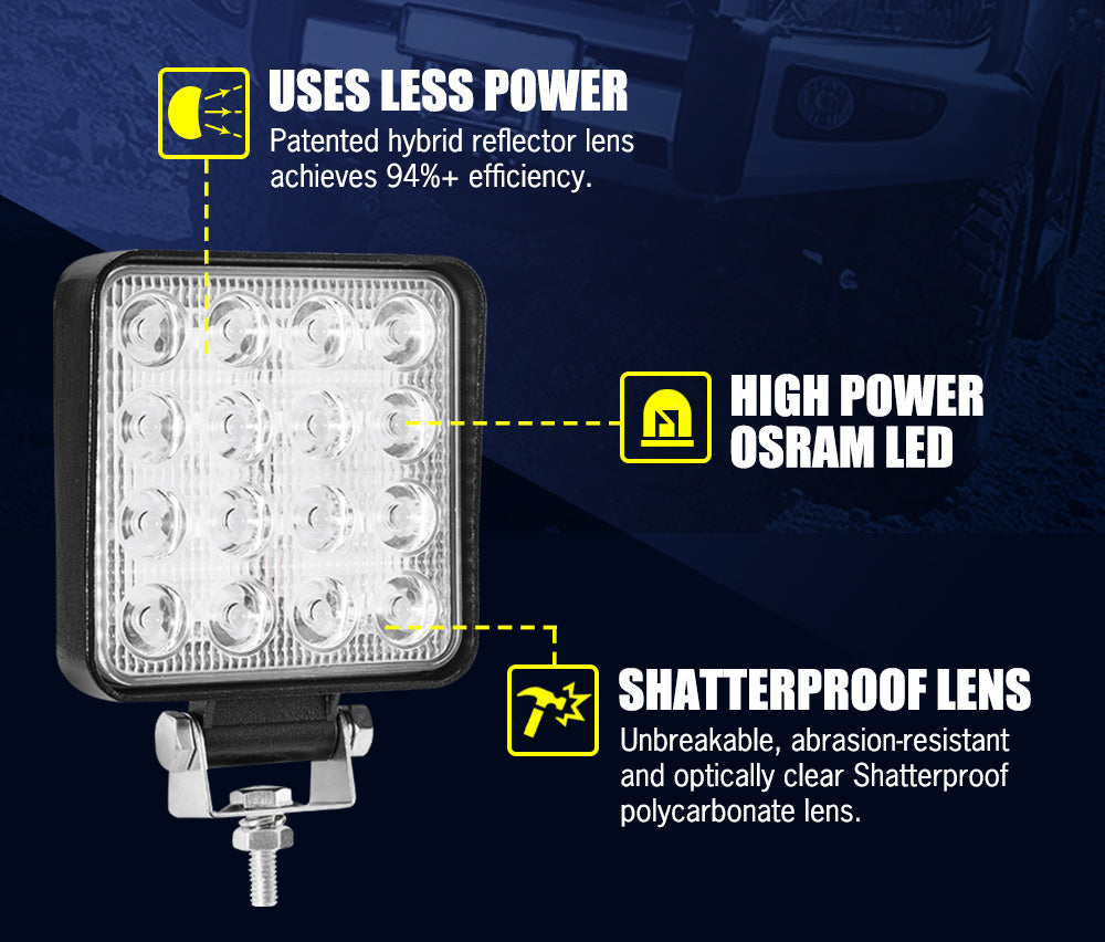 LIGHTFOX 20PCS 4inch LED Work Driving Light Flood Square Fog Lamp Reverse Offroad 4WD