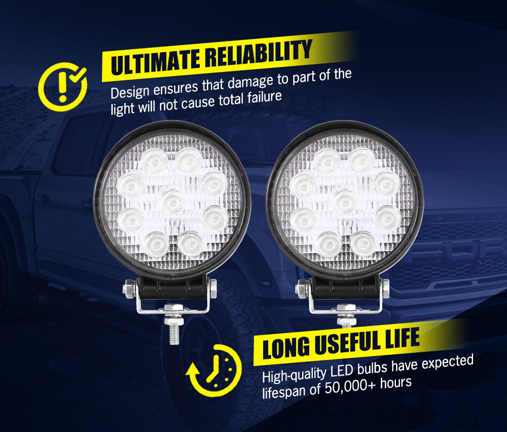 LIGHTFOX 2x 4inch LED Work Lights Flood Combo Round Fog Lamp Reverse Offroad 4WD