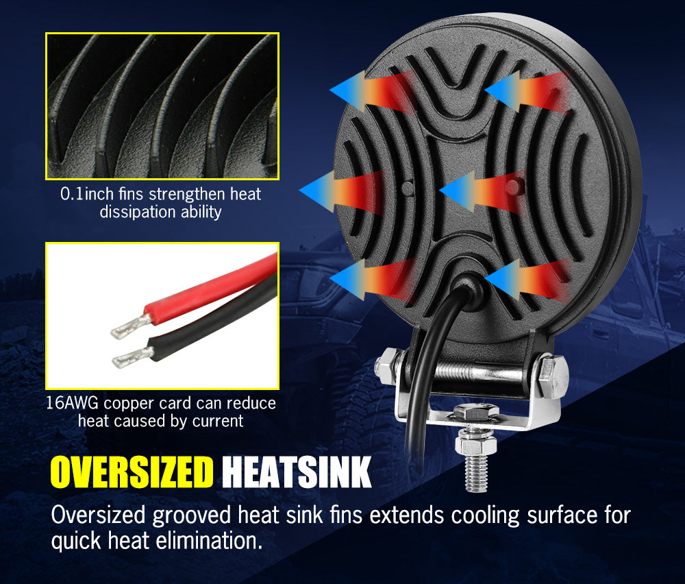 LIGHTFOX 4x 4inch LED Work Light Round Spot Flood Driving Reverse Fog Lamp 4x4