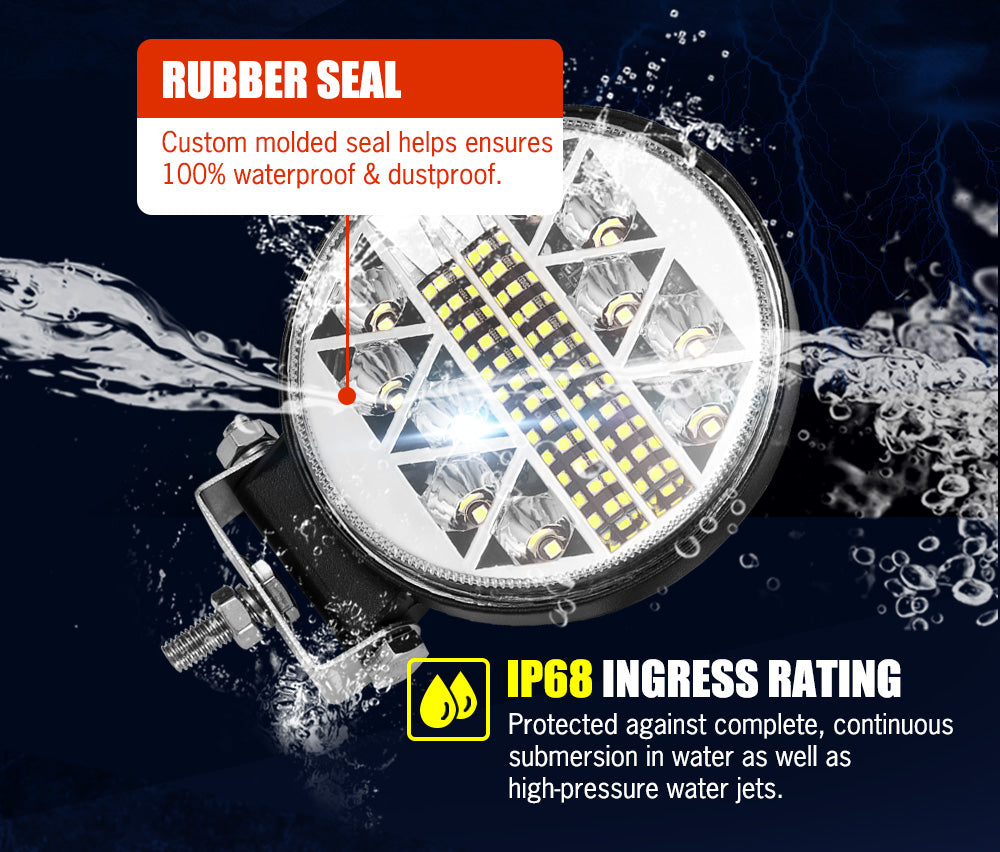 LIGHTFOX 2x4inch Round LED Work Light Combo Driving Lamp Reverse Offroad 4WD