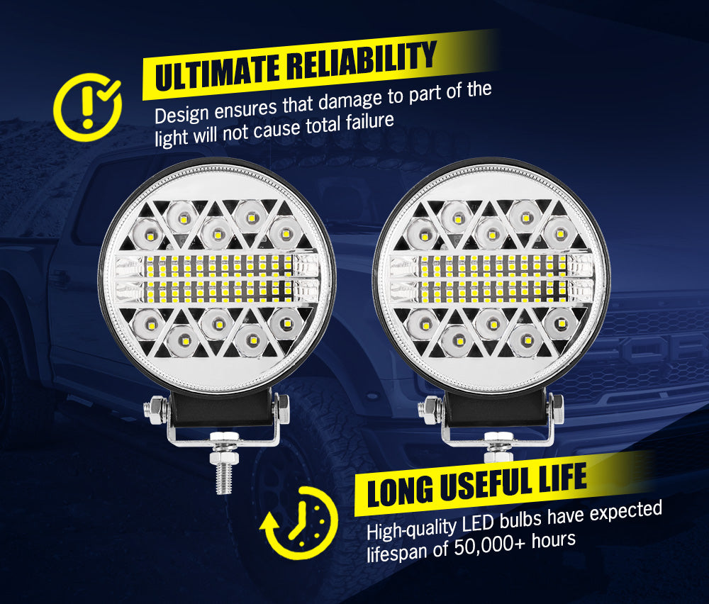 LIGHTFOX 2x4inch Round LED Work Light Combo Driving Lamp Reverse Offroad 4WD
