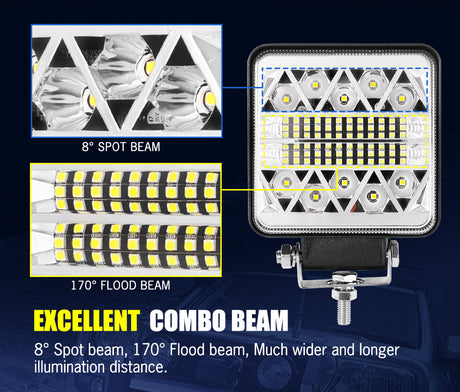 LIGHTFOX 2x 4inch Square LED Work Light Spot Flood Reverse Driving Lamp OffRoad 4x4