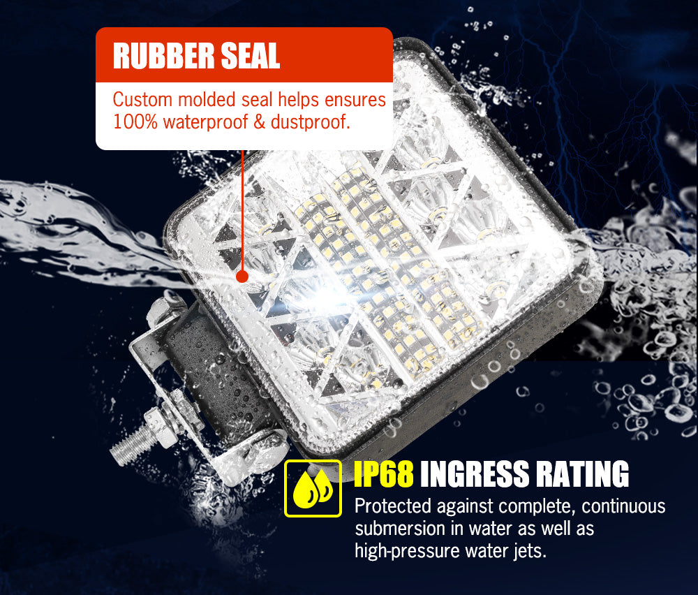 LIGHTFOX 4x 4inch LED Work Light Square Spot Flood Reverse Driving Lamp OffRoad 4x4