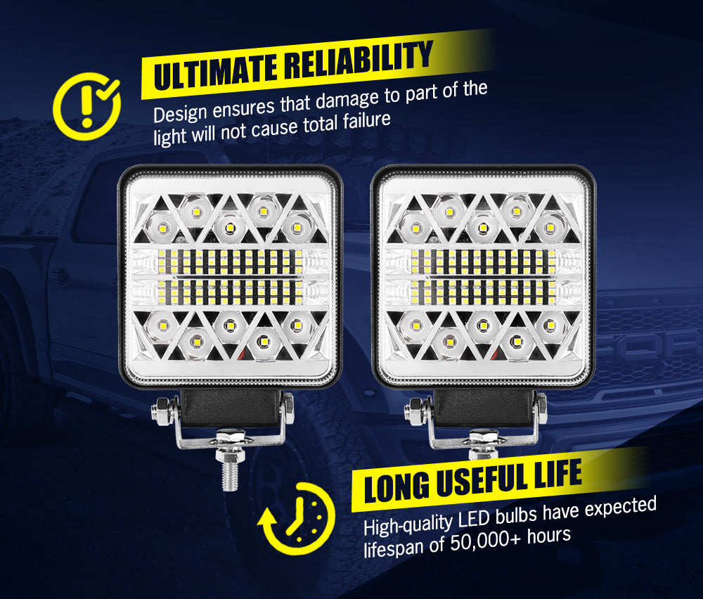 LIGHTFOX 4x 4inch LED Work Light Square Spot Flood Reverse Driving Lamp OffRoad 4x4