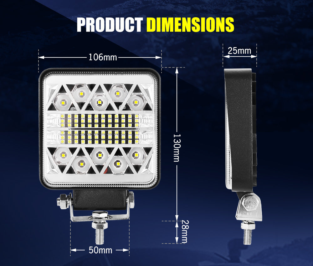 LIGHTFOX 4x 4inch LED Work Light Square Spot Flood Reverse Driving Lamp OffRoad 4x4