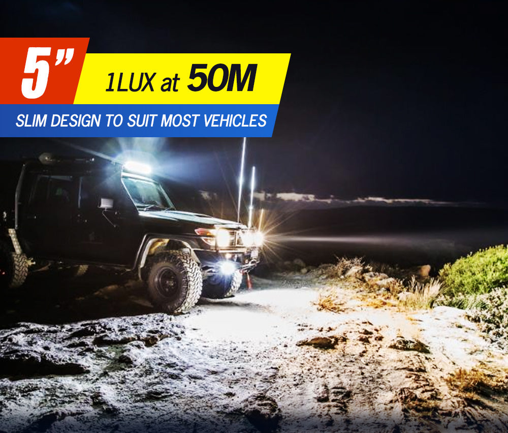 LIGHTFOX 2x 5inch Flush Mount LED Work Light Bar Combo Reverse Round Fog Lamp 4WD