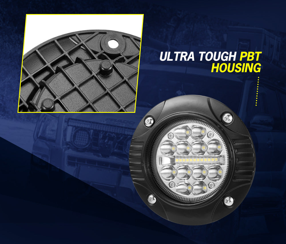 LIGHTFOX 2x 5inch Flush Mount LED Work Light Bar Combo Reverse Round Fog Lamp 4WD
