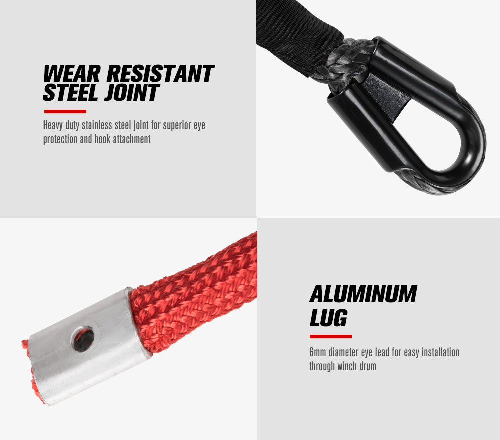 Fieryred 10MM x 30M Synthetic Winch Rope Dyneema SK75 Tow Recovery Rope Offroad 4WD